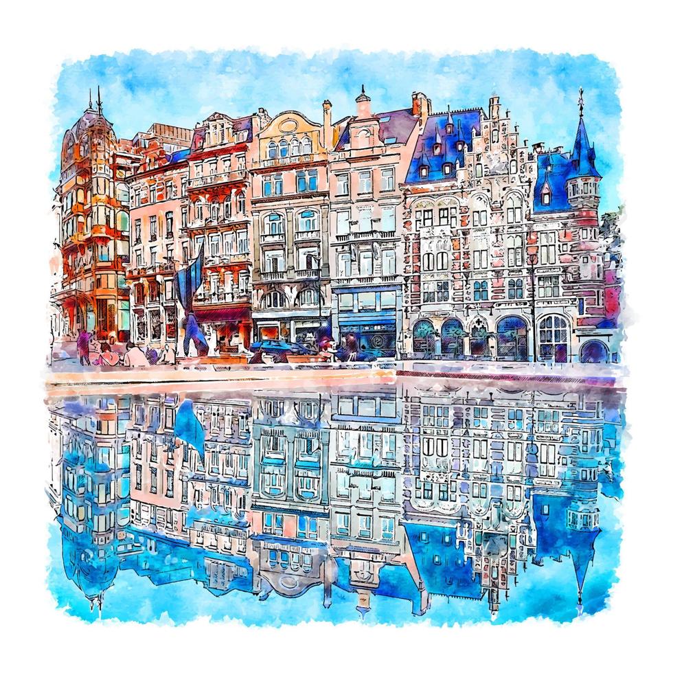 brüssel belgien aquarell skizze handgezeichnete illustration vektor