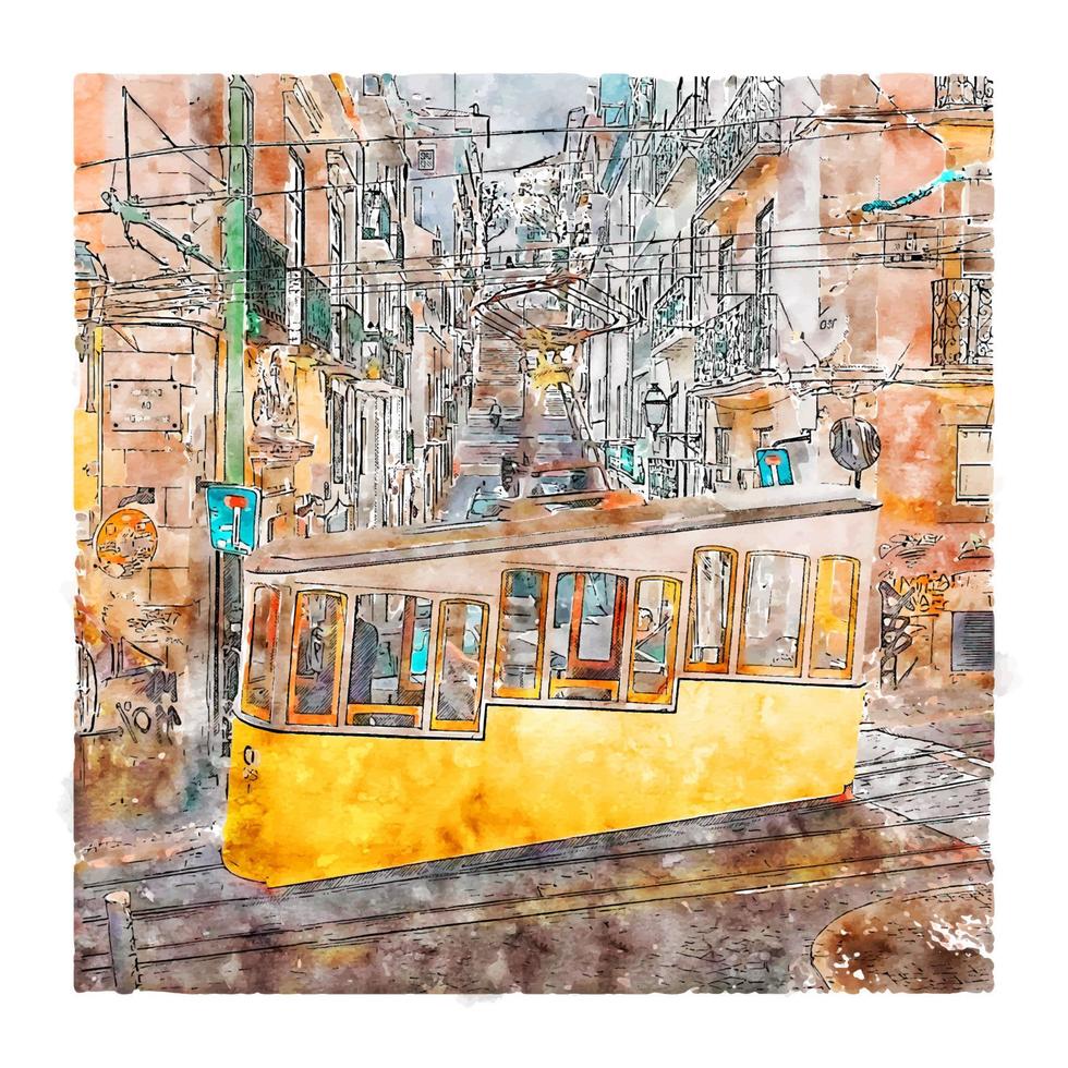 lissabon portugal aquarell skizze handgezeichnete illustration vektor