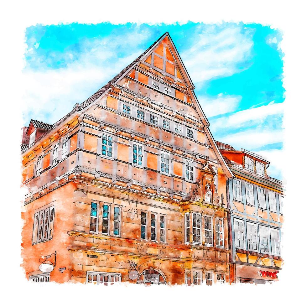 hameln deutschland aquarell skizze handgezeichnete illustration vektor