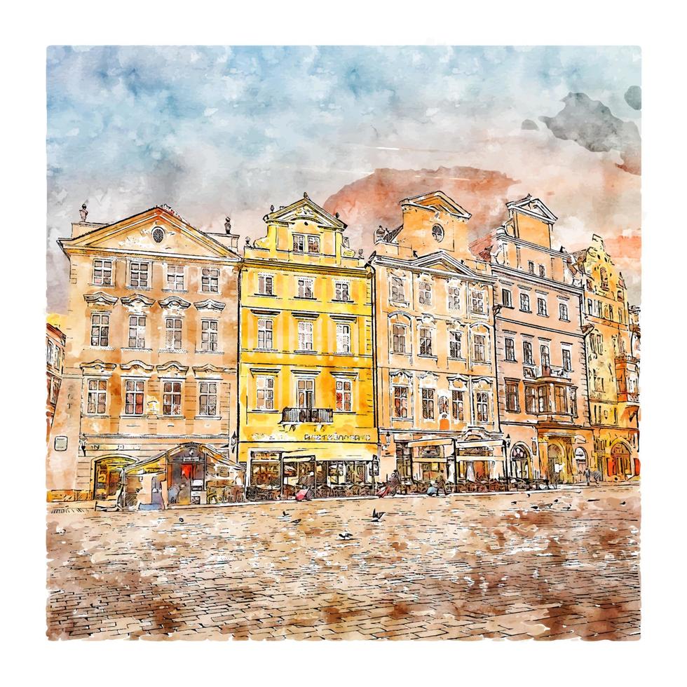 altstädter platz tschechische republik aquarell skizze handgezeichnete illustration vektor
