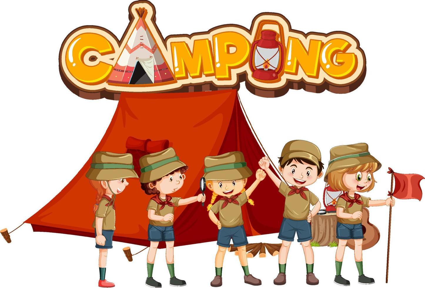 utomhus- camping med spana barn vektor