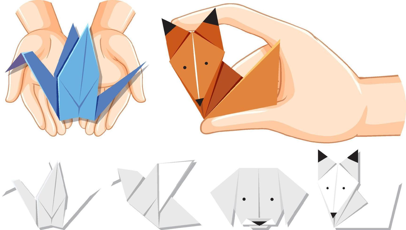 Origami-Tiere auf weißem Hintergrund vektor