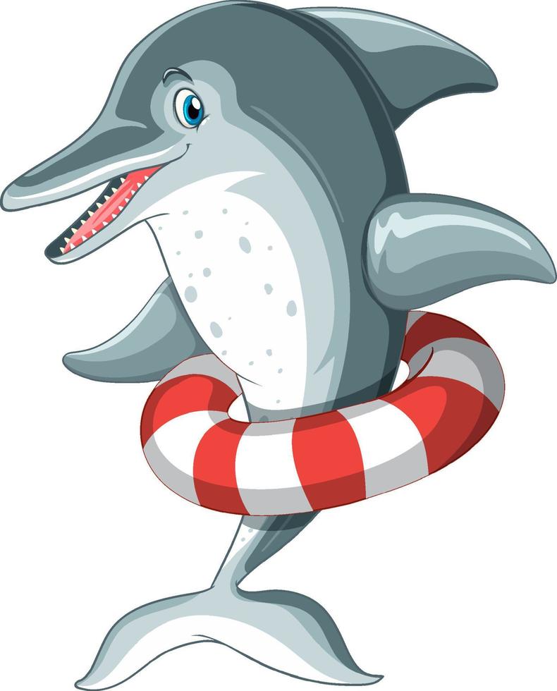 delfin tecknad serie karaktär bär uppblåsbar ringa vektor