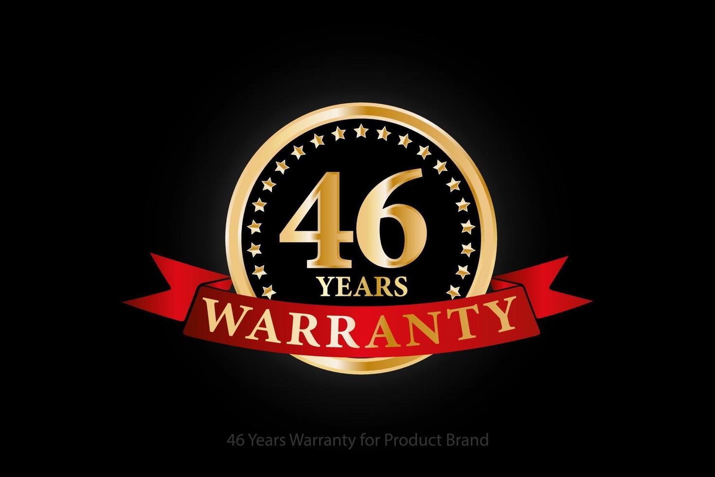 46 år gyllene garanti logotyp med ringa och röd band isolerat på svart bakgrund, vektor design för produkt garanti, garanti, service, företags, och din företag.