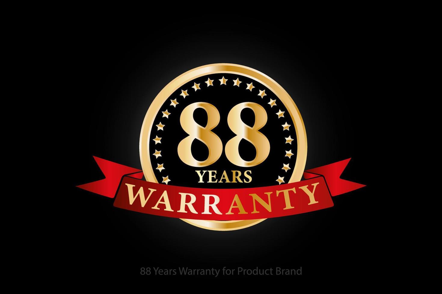 88 Jahre Garantie goldenes Logo mit Ring und rotem Band isoliert auf schwarzem Hintergrund, Vektordesign für Produktgarantie, Garantie, Service, Unternehmen und Ihr Unternehmen. vektor