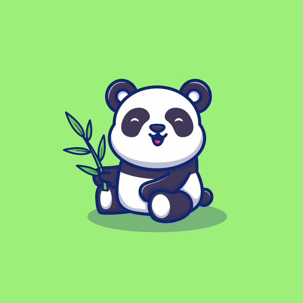 niedlicher panda frisst bambus-cartoon-vektor-symbol-illustration. Tiernatur-Ikonenkonzept isolierter Premium-Vektor. flacher Cartoon-Stil vektor