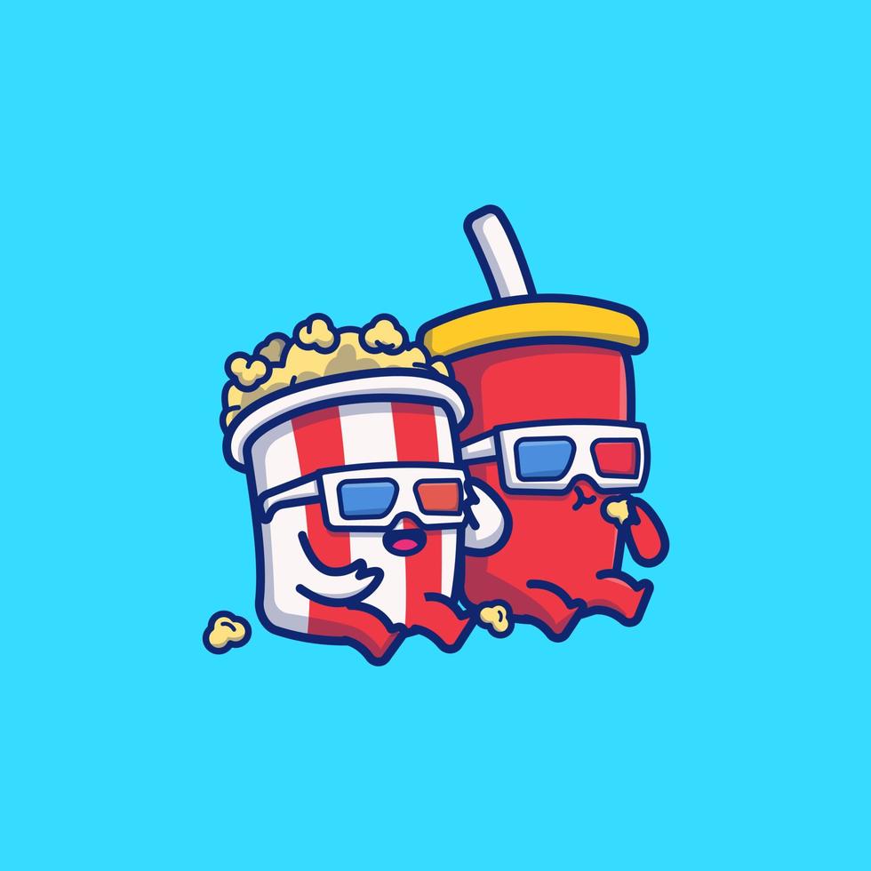 süßes popcorn mit soda-cartoon-vektor-symbol-illustration. essen und trinken icon konzept isoliert premium vektor. flacher Cartoon-Stil vektor