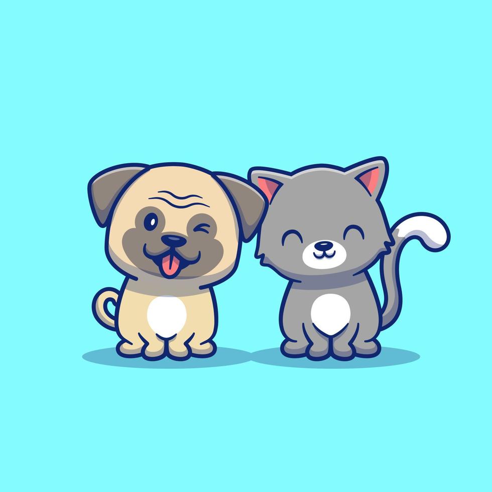 söt katt och hund tecknad serie vektor ikon illustration. djur- ikon begrepp isolerat premie vektor. platt tecknad serie stil