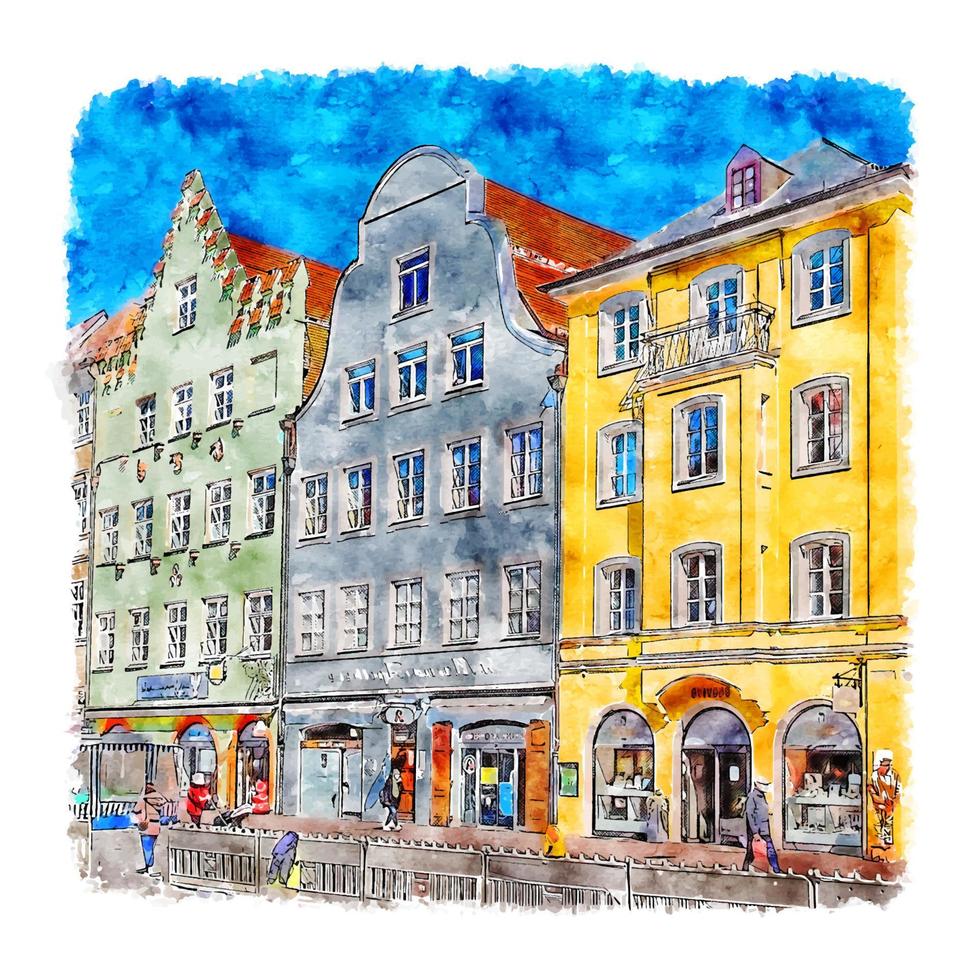 landshut deutschland aquarell skizze handgezeichnete illustration vektor