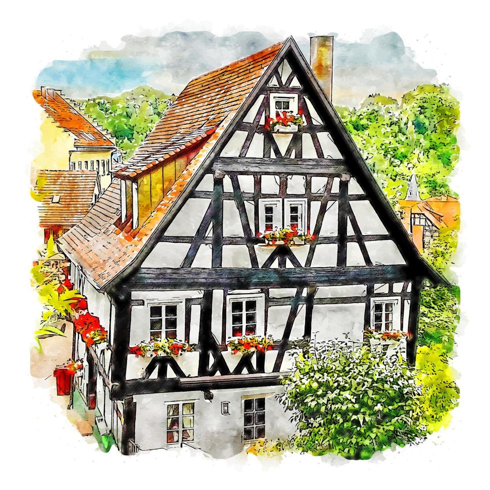 haigerloch deutschland aquarell skizze handgezeichnete illustration vektor