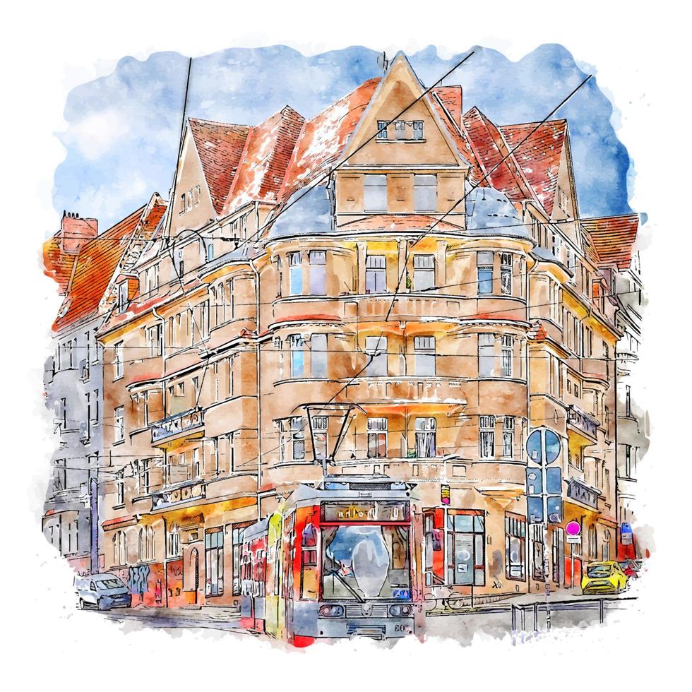 halle deutschland aquarellskizze handgezeichnete illustration vektor