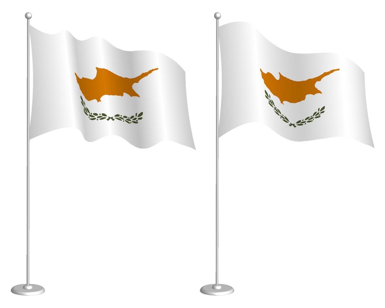 Flagge der Republik Zypern am Fahnenmast weht im Wind. Urlaubsgestaltungselement. Kontrollpunkt für Kartensymbole. isolierter Vektor auf weißem Hintergrund