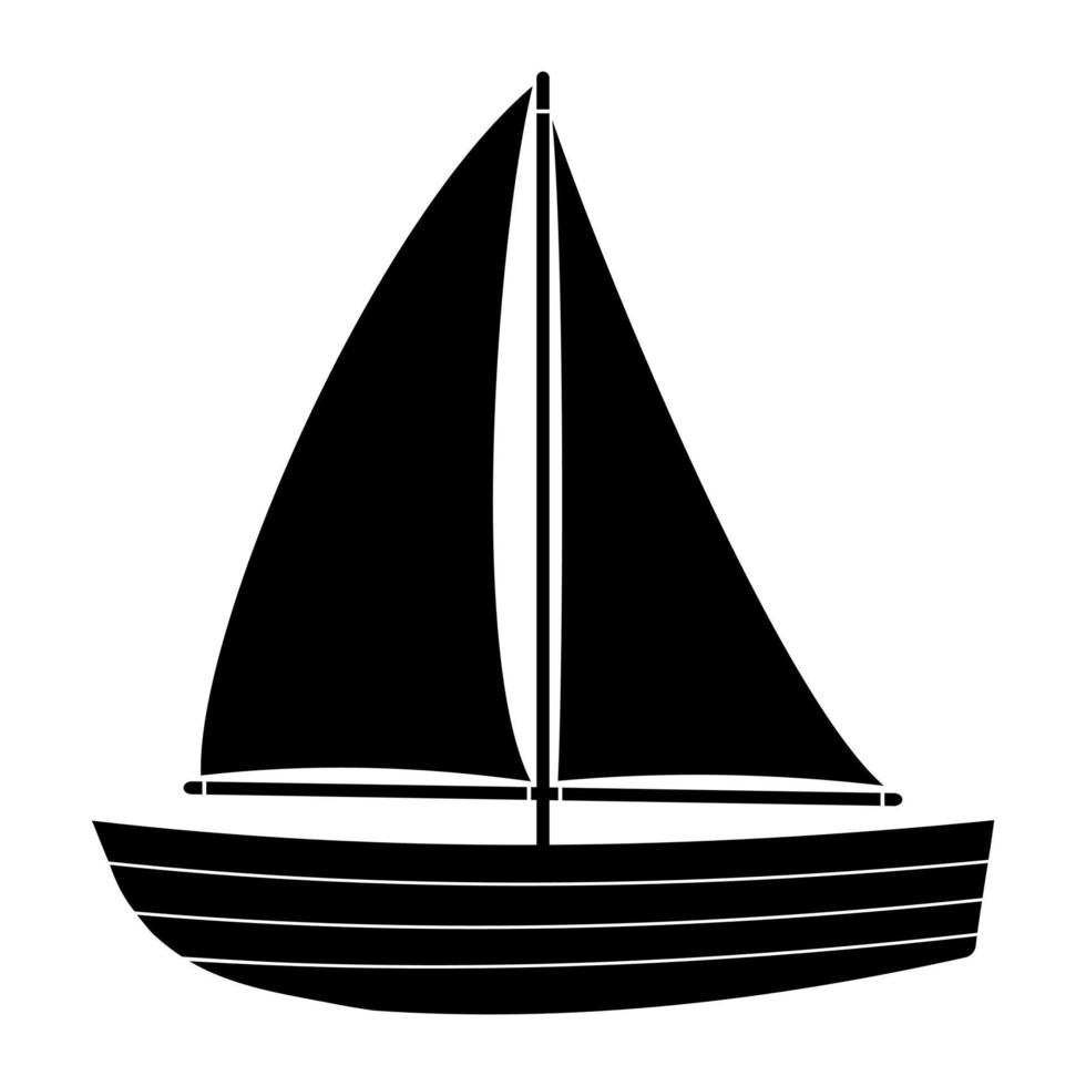 Holzboot mit Segelschablonensymbol, Vektorillustration auf weißem Hintergrund. vektor