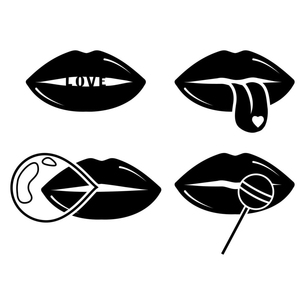samling av kvinnors läppar. stencil ikon, doodle. vektor illustration av sexig kvinnas läppar. le, kyss.