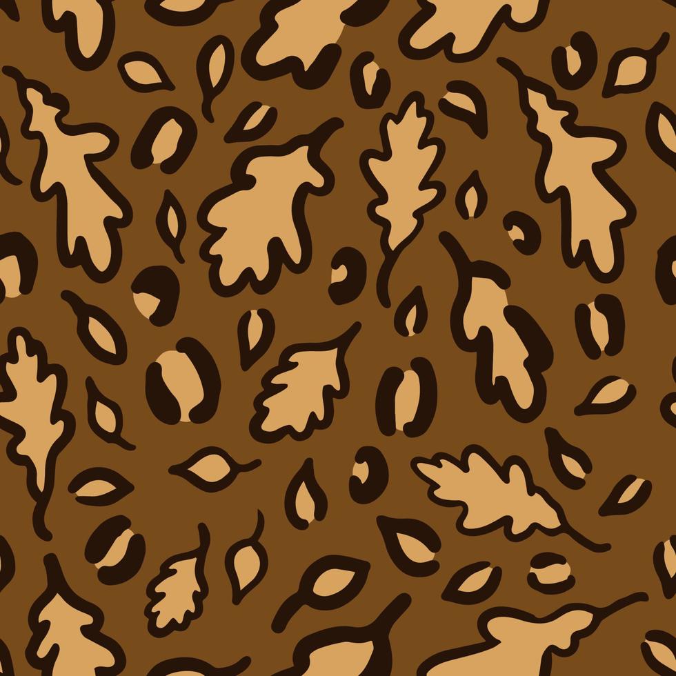Herbstleopard oder Jaguar nahtloses Muster aus Eichenblättern. trendiger Animal-Print in herbstlichen Farben. Vektorhintergrund für Stoff, Textil, Tapete, Geschenkpapier usw vektor