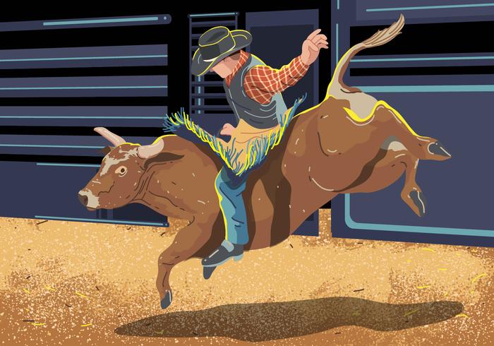 Bull Rider Auf Bucking Kuh Springen vektor