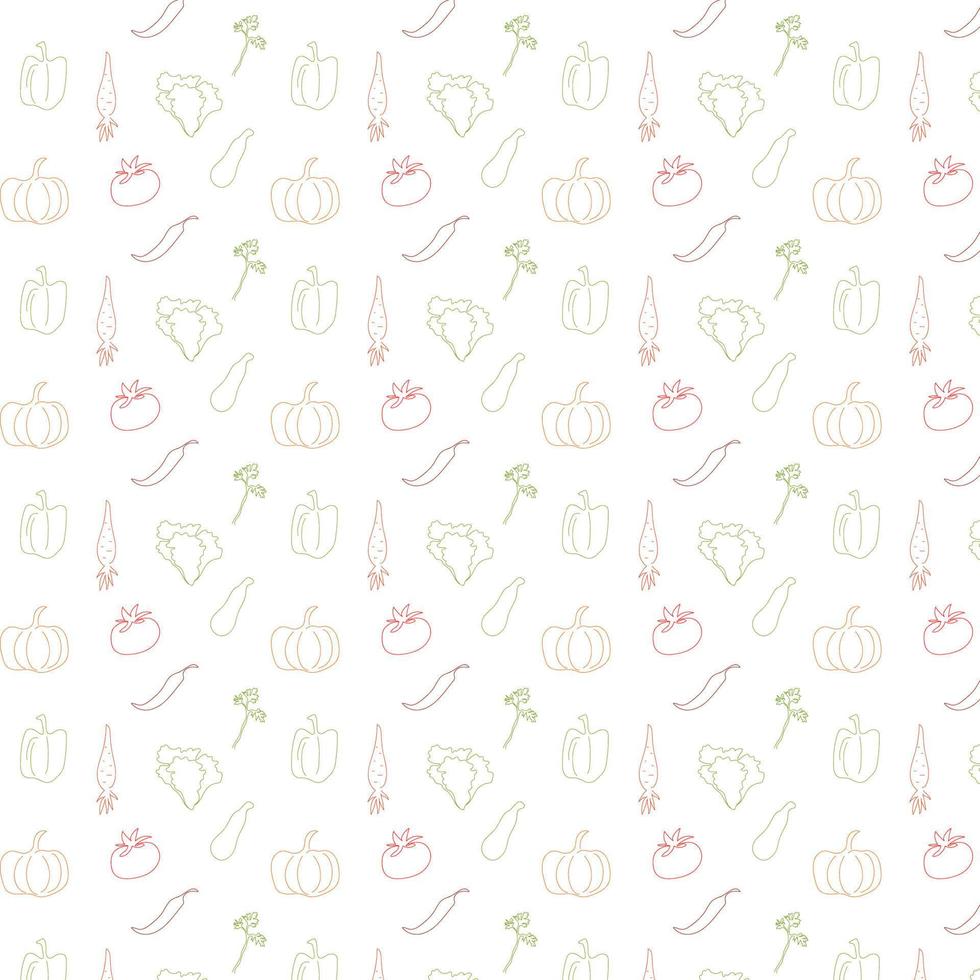 nahtloses Muster mit Gemüse. farbige skizzen von gemüse auf weißem hintergrund. Vektor-Illustration. vektor