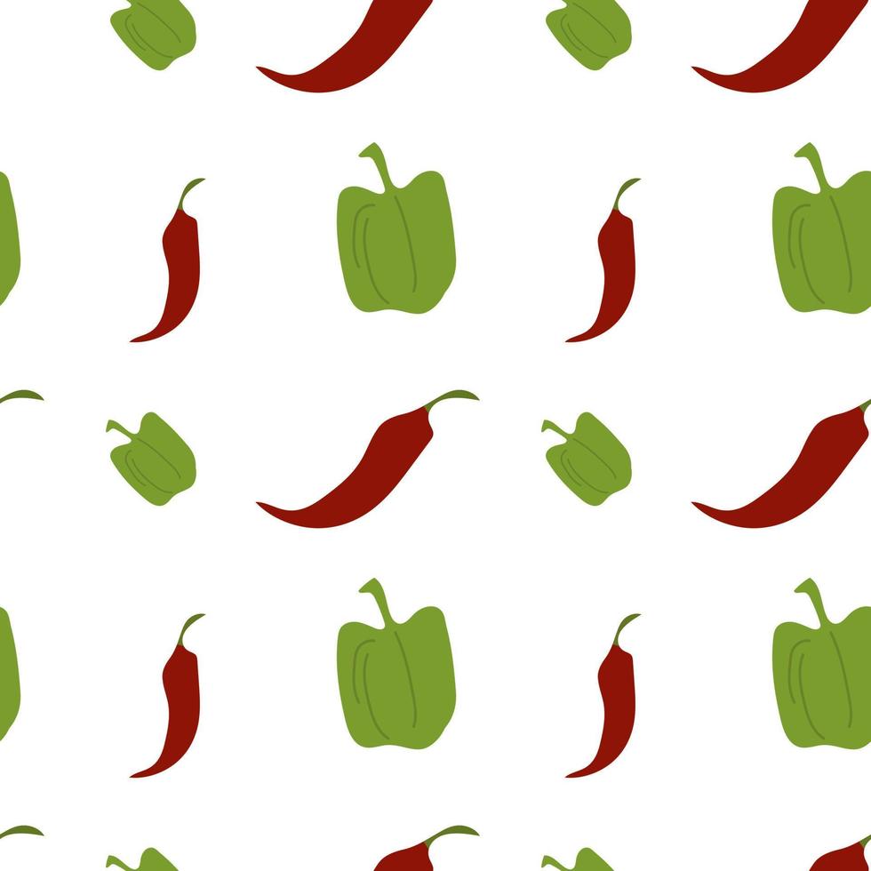 sömlös mönster med färgad linje ikoner röd varm peppar och grön peppar vektor