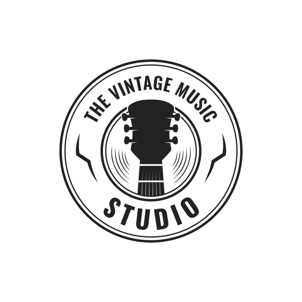 Vintage-Musikstudio-Logo-Design-Vorlage mit Gitarren-Silhouette-Symbol-Vektor-Illustration vektor