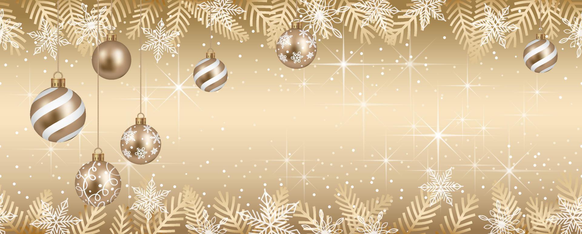 nahtlose abstrakte vektorillustration mit weihnachtskugeln und leuchtendem goldhintergrund mit textraum. horizontal wiederholbar. vektor