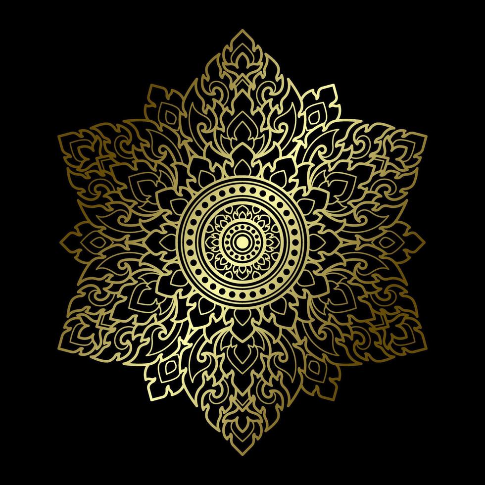 Hexagon-Mandala-Muster golden angewandter thailändischer Kunststil vektor
