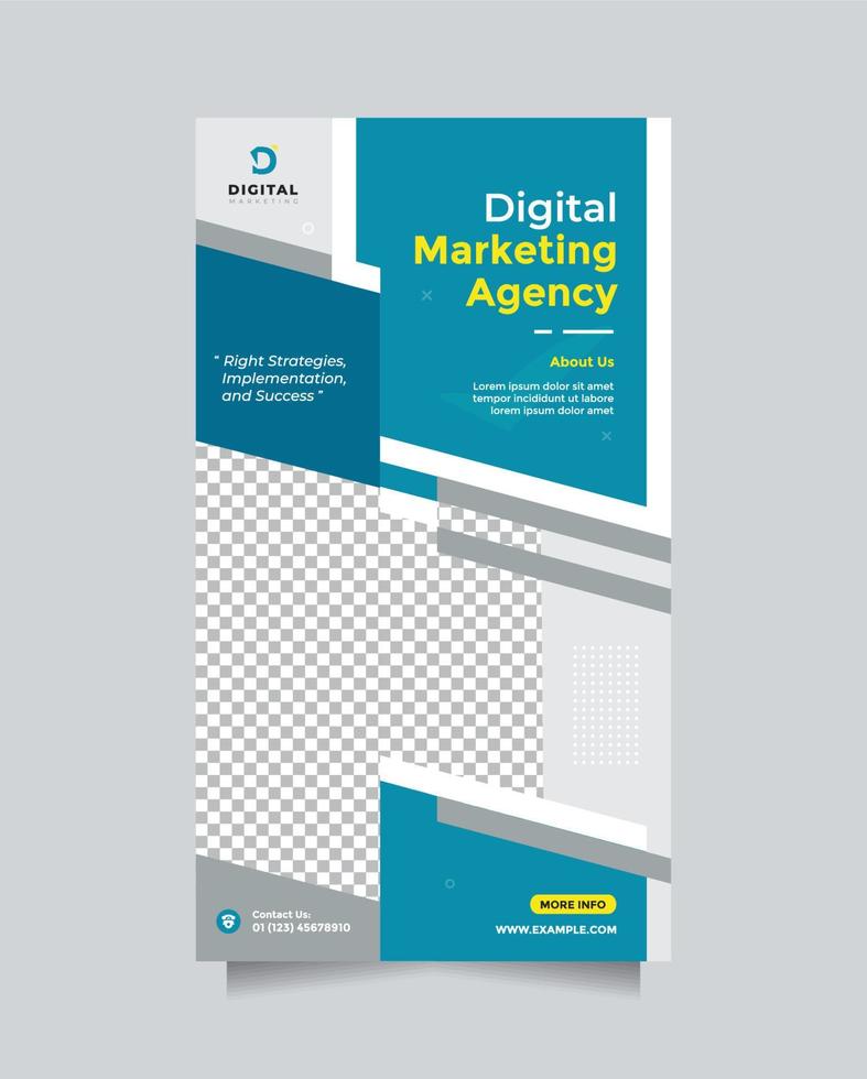 kreatives digitales Marketingagentur-Vorlagendesign für Social-Media-Beiträge und -Banner. neuer und sauberer Experte für digitales Business-Marketing für Firmenkunden. moderne blaue gelbe Fliegerschablonenförderung vektor