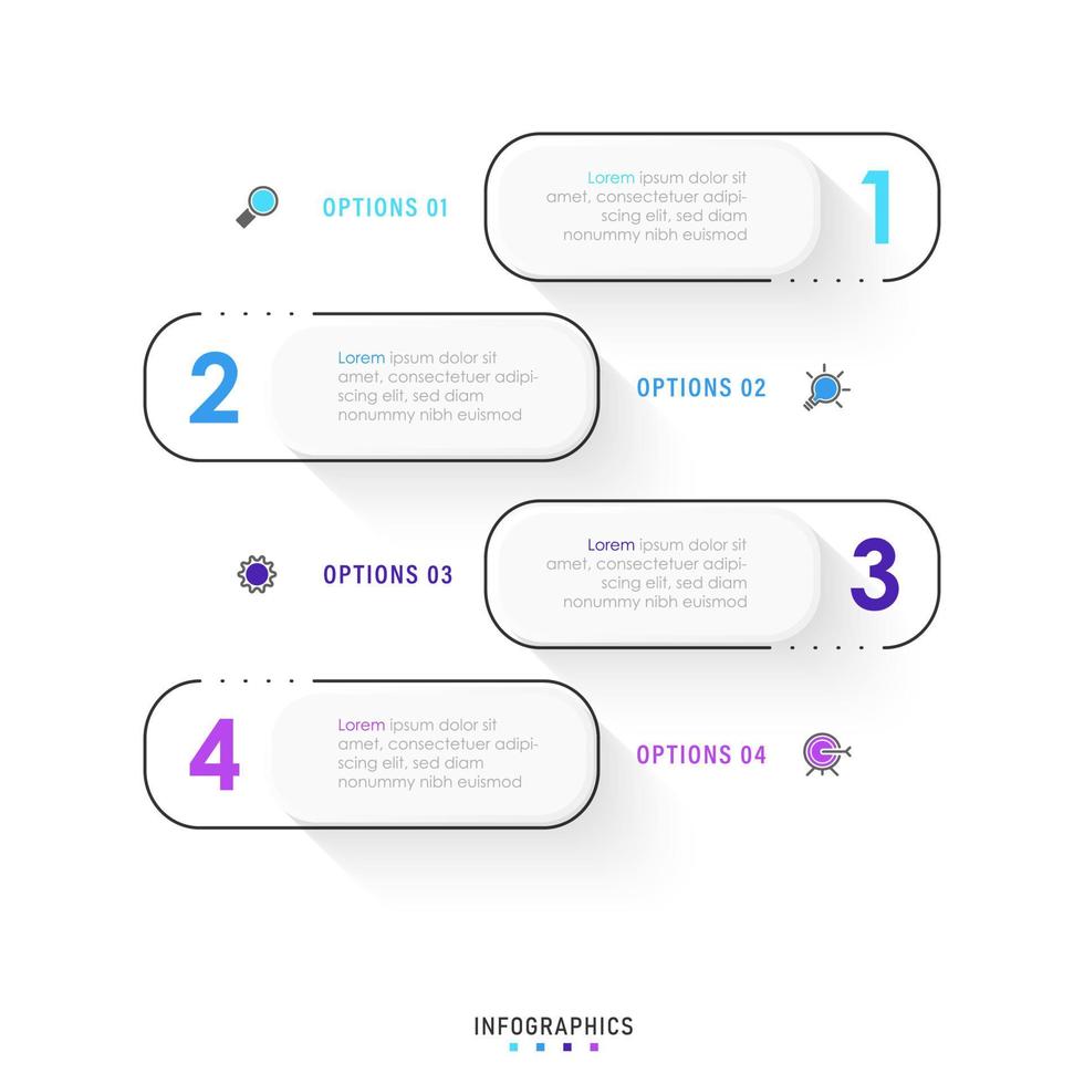 vektor infographic etikett designmall med ikoner och 4 alternativ eller steg. kan användas för processdiagram, presentationer, arbetsflödeslayout, banner, flödesschema, infograf.