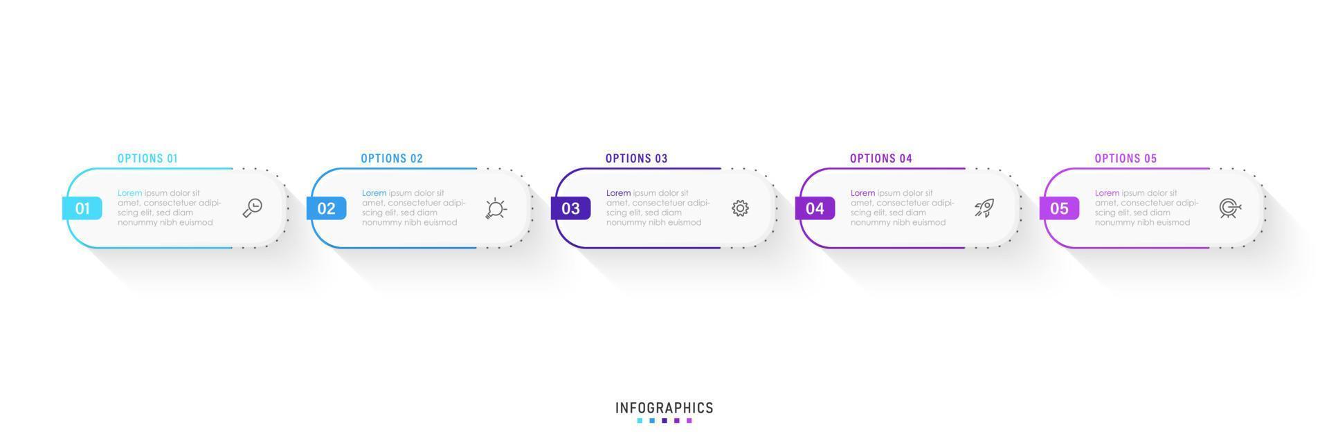 vektor infographic etikett designmall med ikoner och 5 alternativ eller steg. kan användas för processdiagram, presentationer, arbetsflödeslayout, banner, flödesschema, infograf.