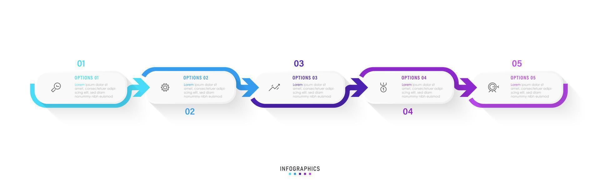 vektor infographic etikett designmall med ikoner och 5 alternativ eller steg. kan användas för processdiagram, presentationer, arbetsflödeslayout, banner, flödesschema, infograf.