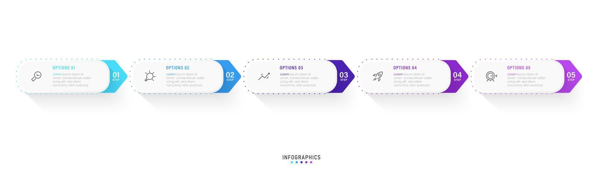 vektor infographic etikett designmall med ikoner och 5 alternativ eller steg. kan användas för processdiagram, presentationer, arbetsflödeslayout, banner, flödesschema, infograf.