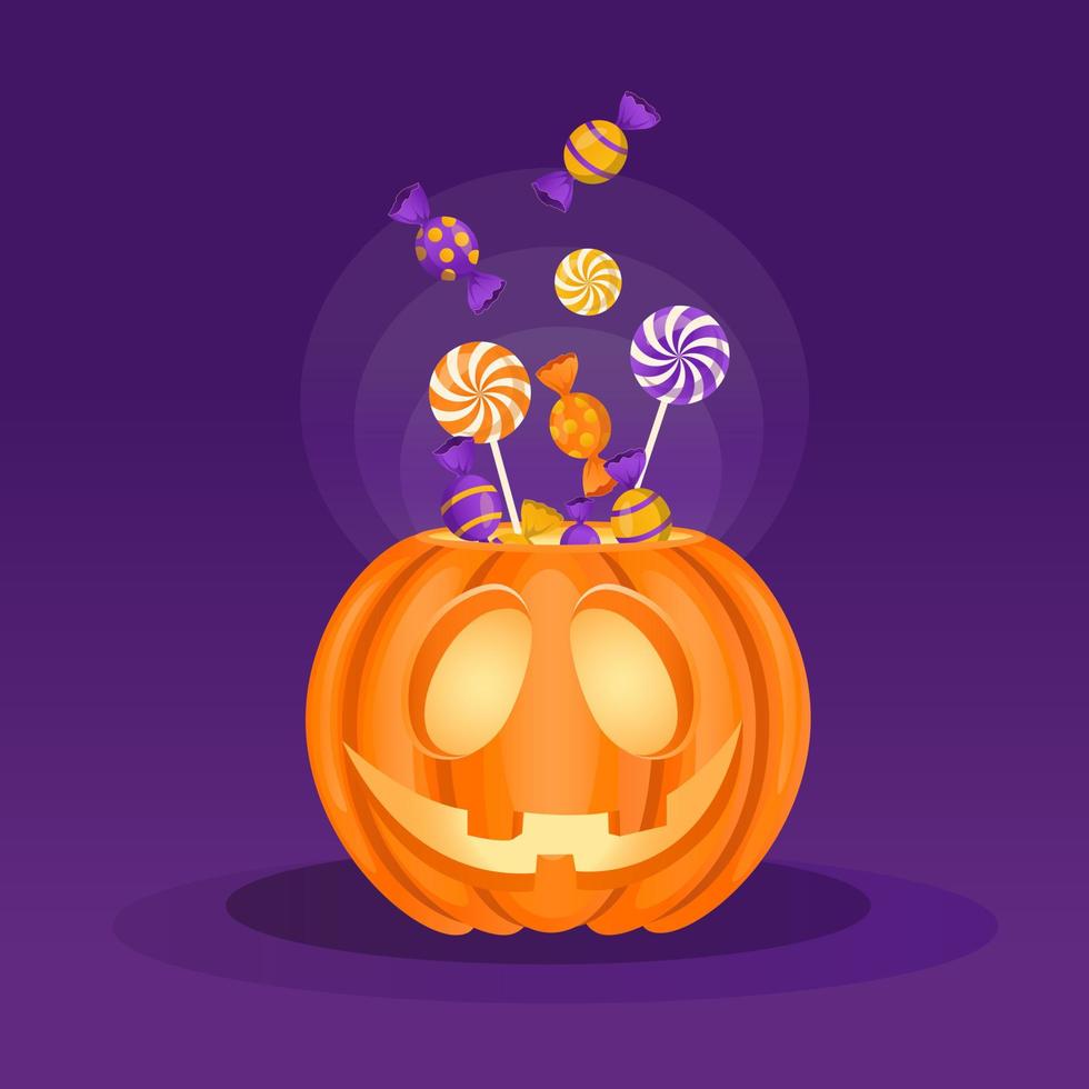 Halloween-Kürbis mit Süßigkeiten und Bonbons vektor