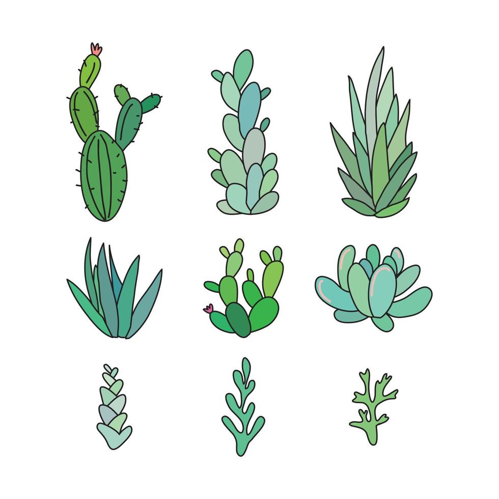 kaktus skisse ikoner vektor
