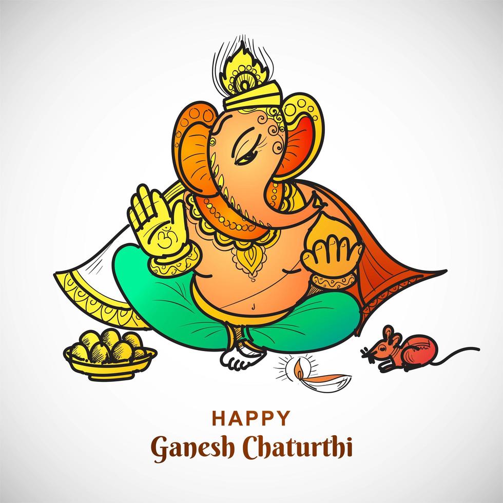 Strichzeichnung Lord Ganesha Ganesh Chaturthi indische Festivalkarte vektor
