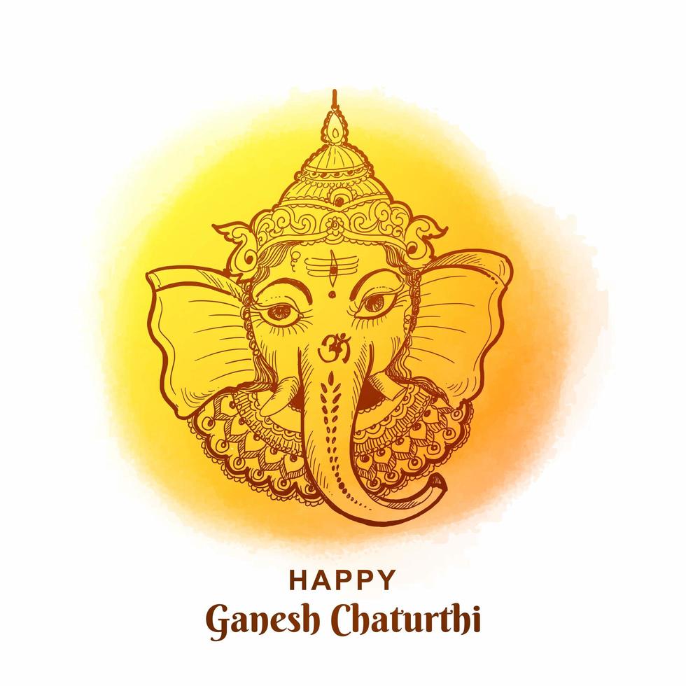 glückliche Ganesh Chaturthi gelbe Schmerzkreis-Skizzenkarte vektor