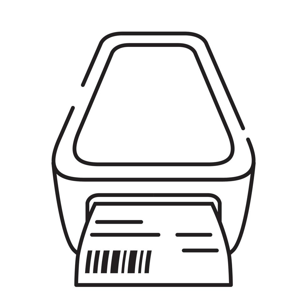 ikon bar koda skrivare.etikett skrivare vektor platt kolla upp print.cash maskin.översikt linje icon.isolated på en vit bakgrund.