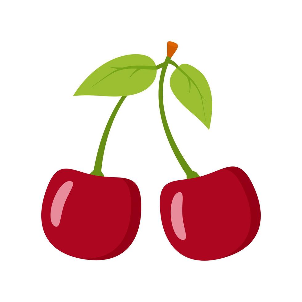 mogen körsbär på en gren med grön löv.sommar körsbär berry.vector platt illustration.isolated på vit bakgrund. vektor