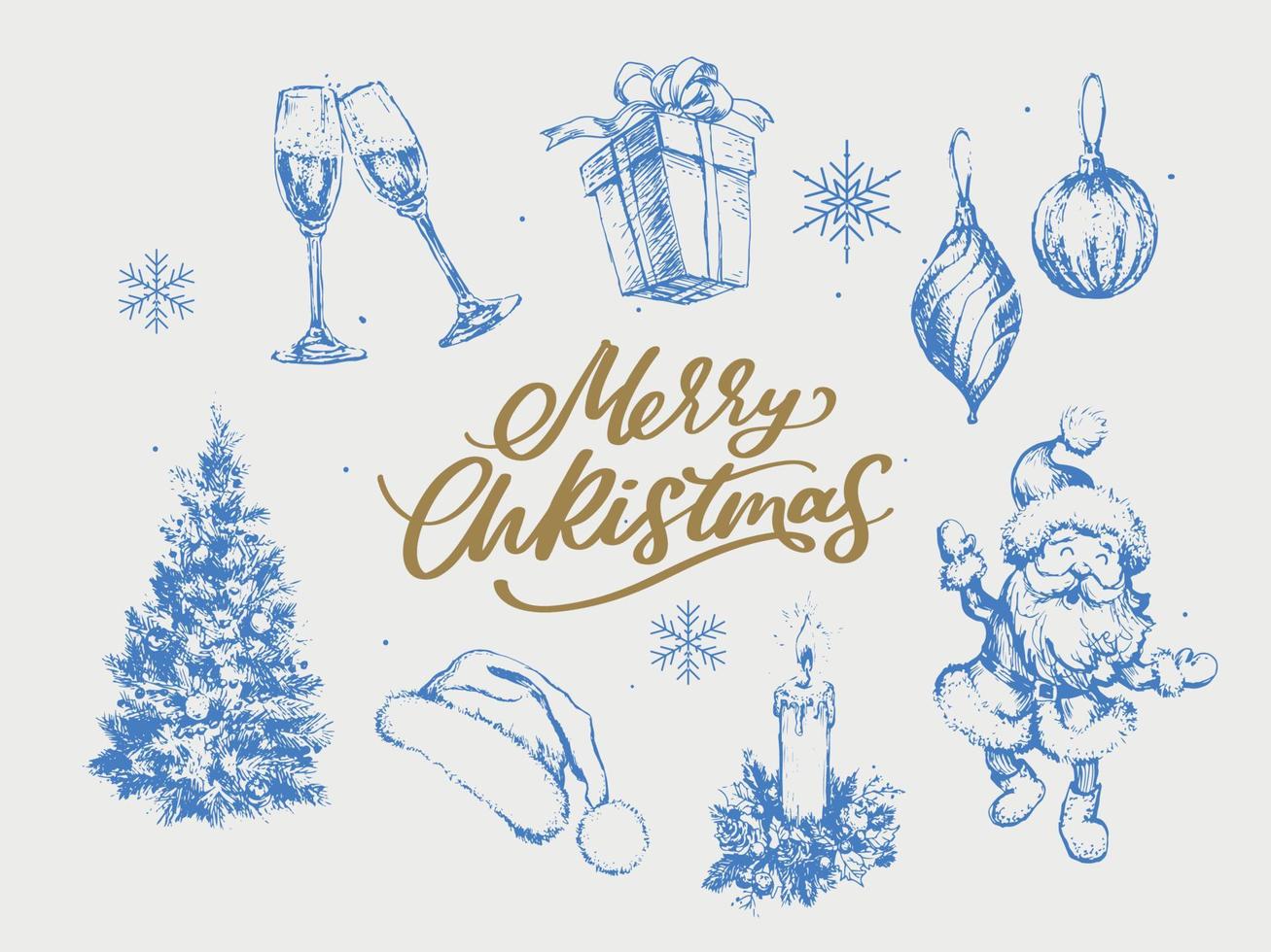 Fröhliche Weihnachten. frohes neues jahr, 2023. typografie-set. Vektorlogo, Embleme, Textdesign. verwendbar für Banner, Grußkarten, Geschenke etc. vektor