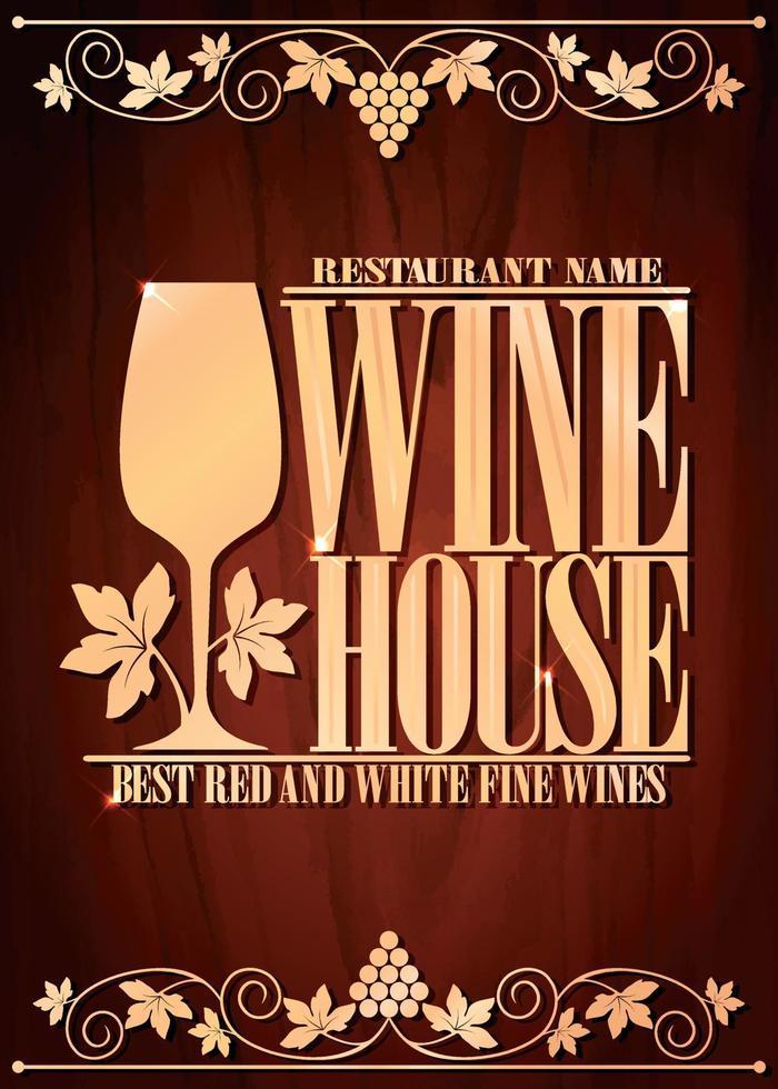vin hus meny. bäst röd och vit bra viner. trä bakgrund vektor