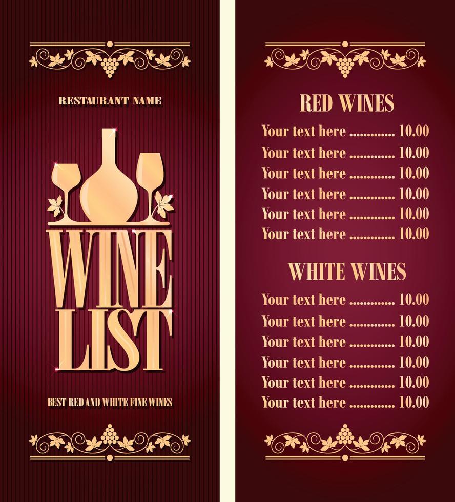 beste rote und weiße erlesene Weine. Jahrgangsweinkarte lange Speisekarte. violetter Hintergrund vektor
