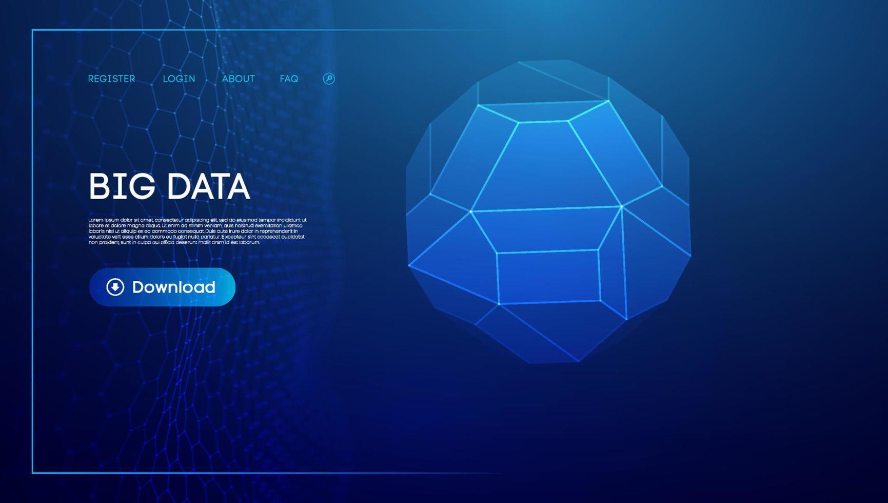 Technologiebereich 3d. blauer Big-Data-Hintergrund. Drahtgittergitter schützen den Globus. vektor