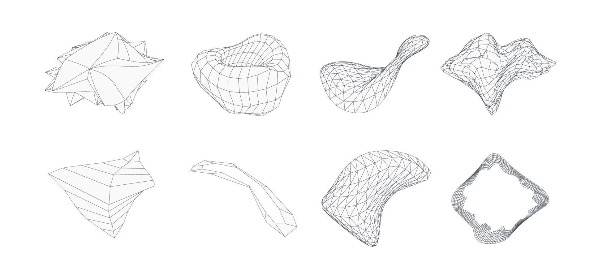 3d geometrisk former uppsättning. trådmodell vektor siffror. grafisk linje invänder.