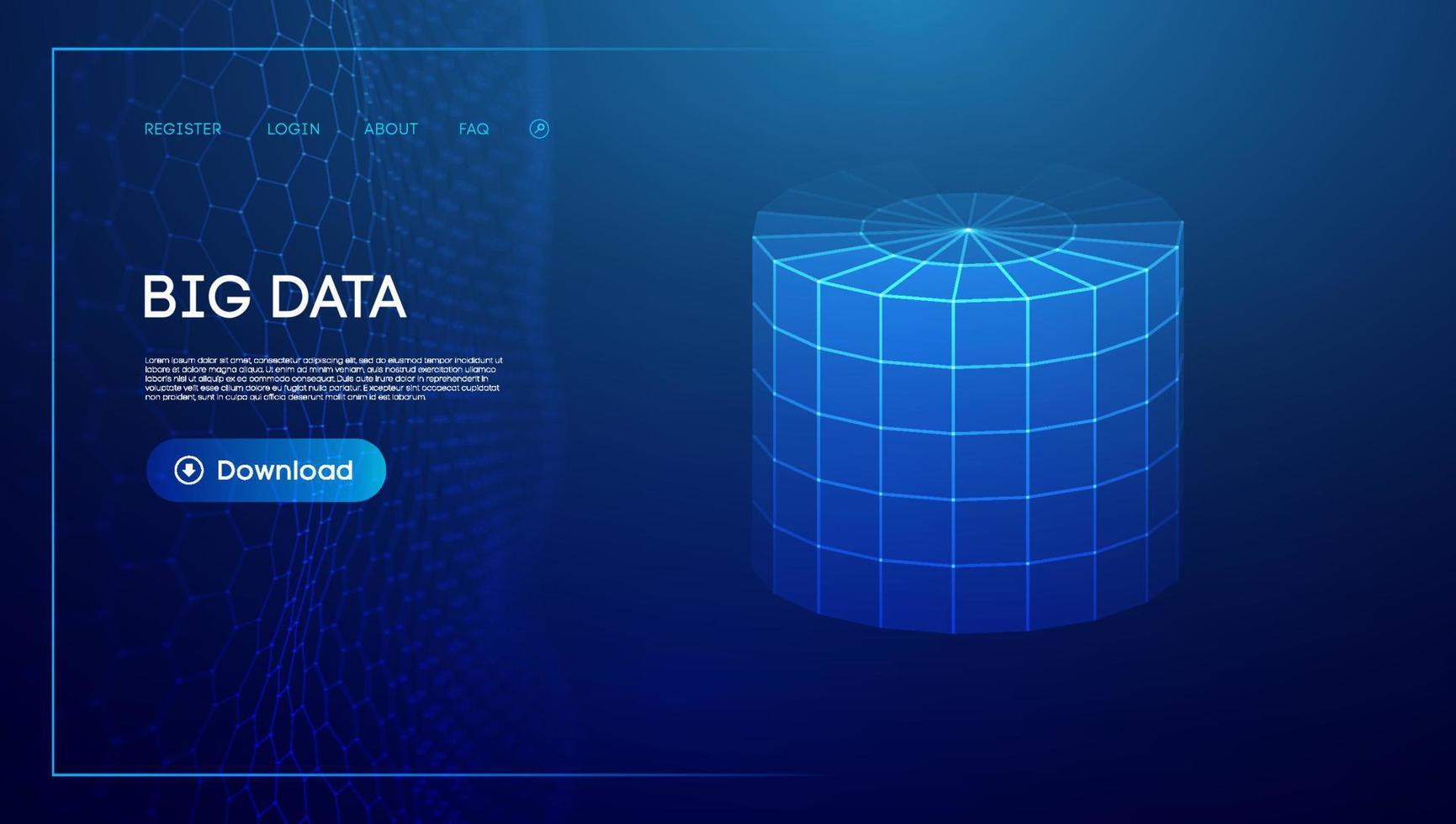 bud data blå bakgrund. trådmodell cylinder vektor. nätverk förbindelse. vektor