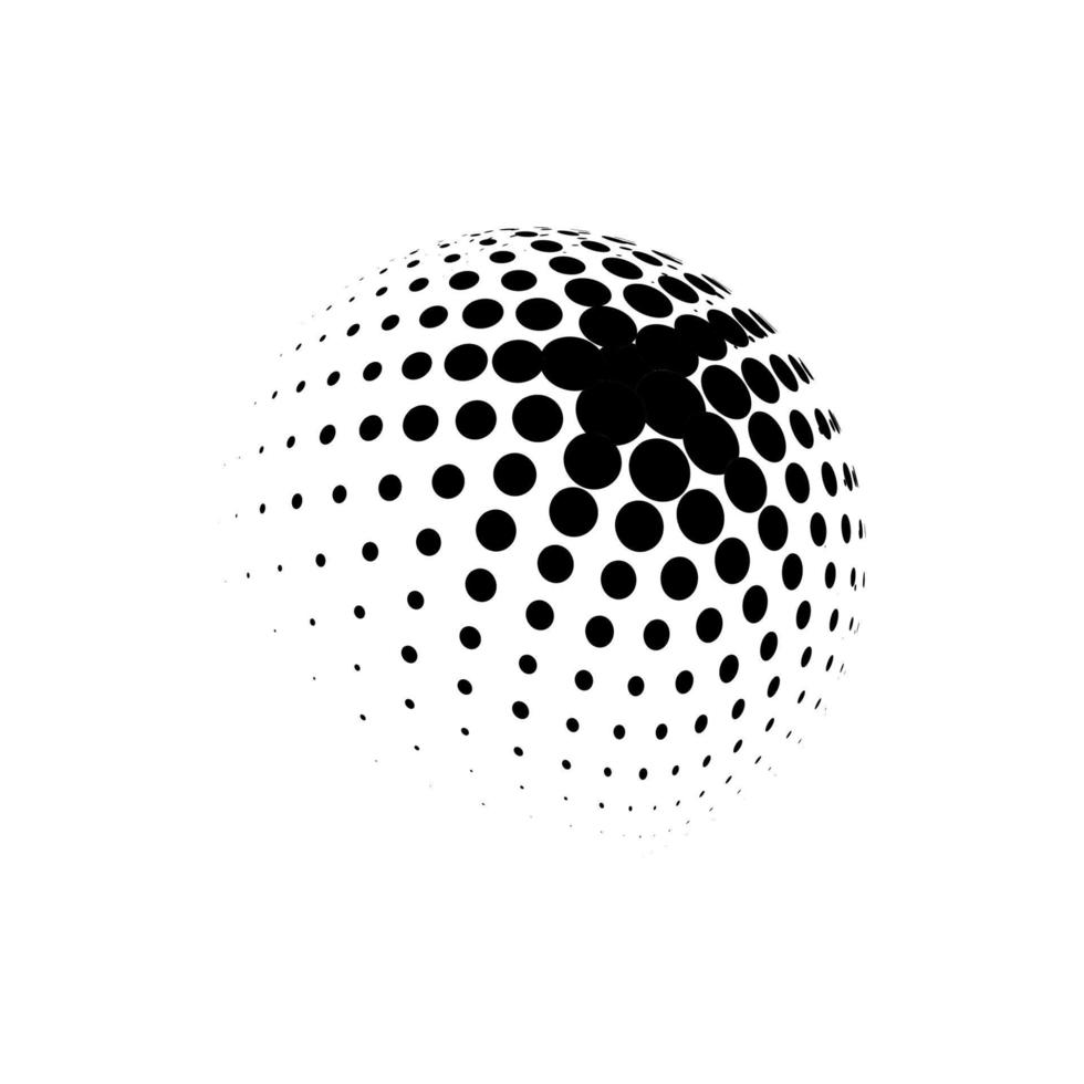 halbtonkugel gepunktete vektorillustration. kreis halbtonmuster punkte logo. Globus-Vektor-Illustration. vektor