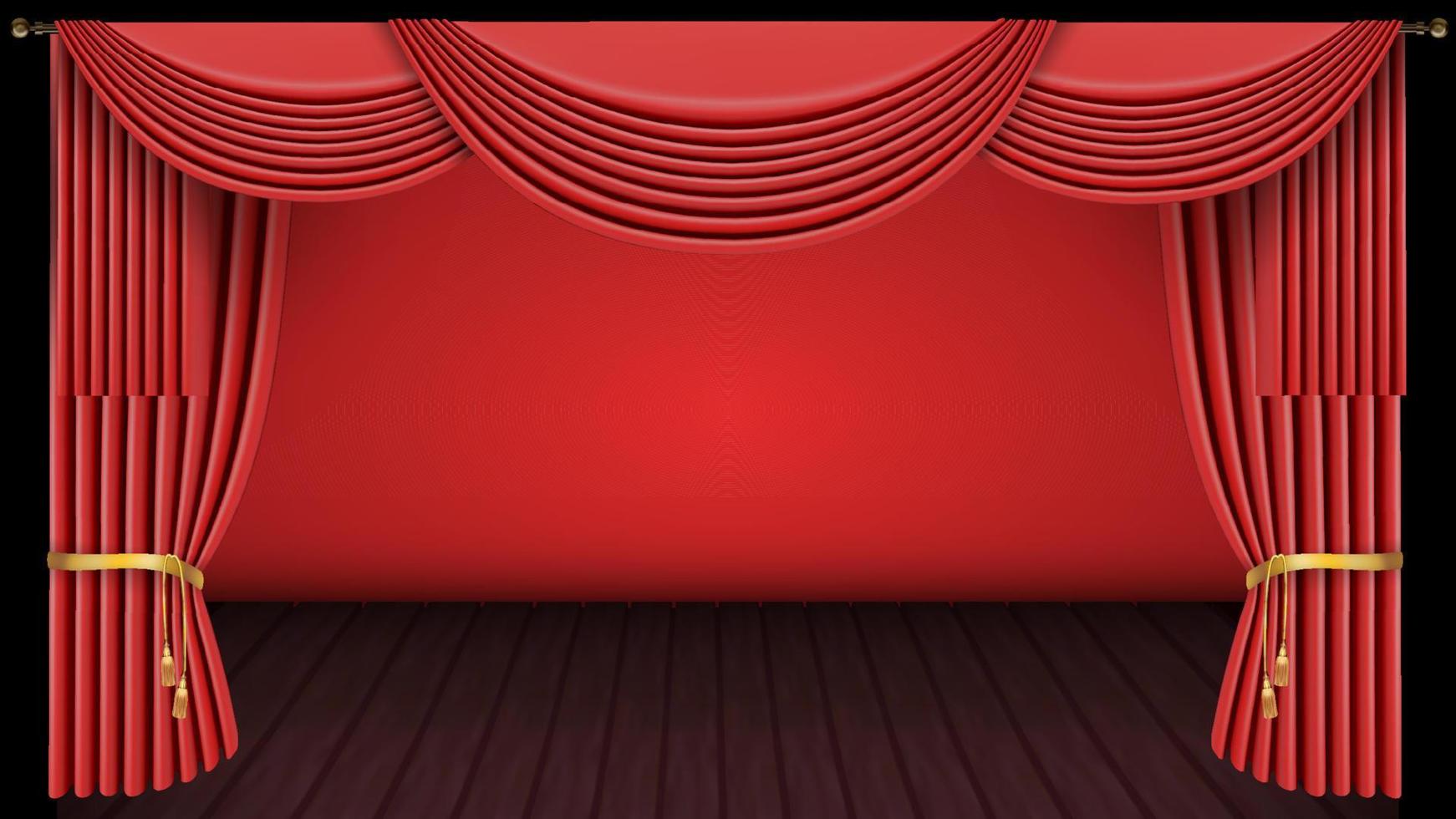 teater scen med röd gardin röd gardin och trägolv. vektor illustration.