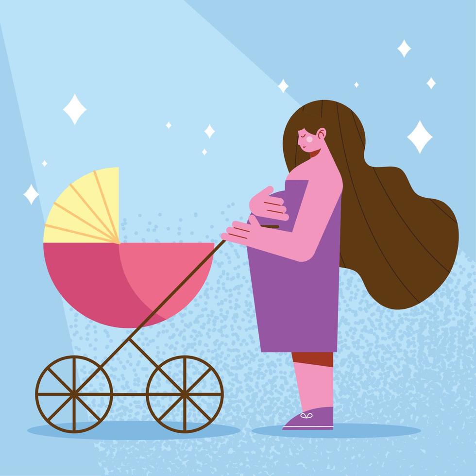 graviditet kvinna och bebis vagn vektor