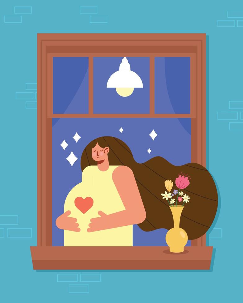 graviditet kvinna i fönster vektor