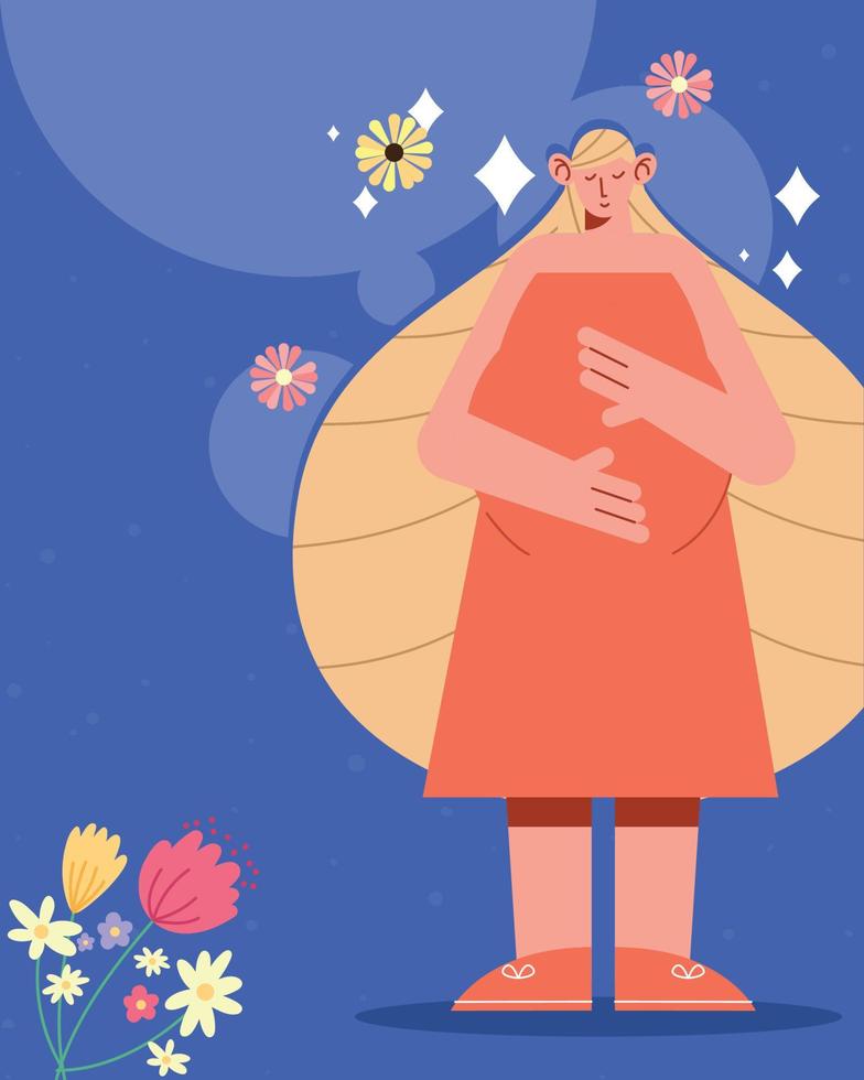 graviditet kvinna och blommor vektor