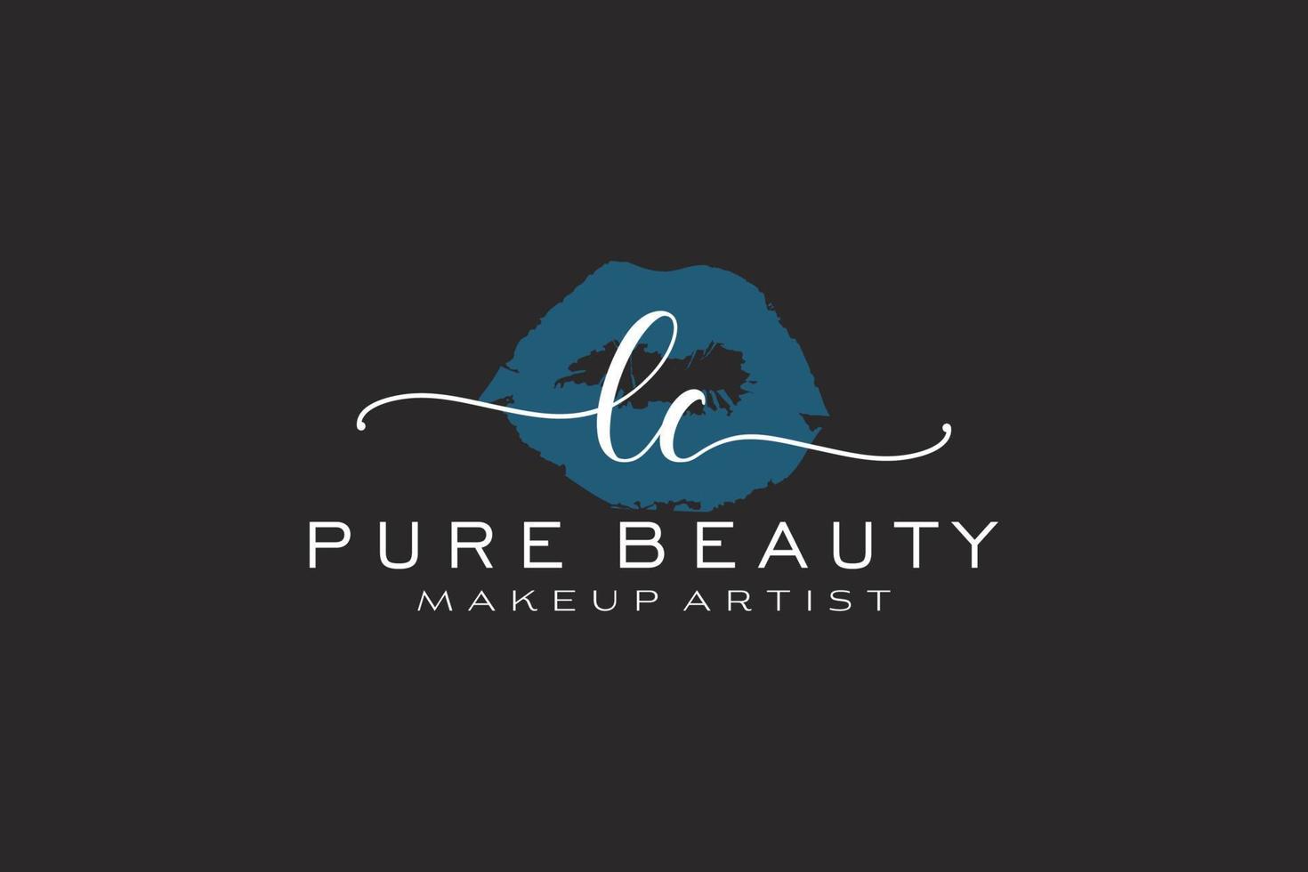 vorgefertigtes Logo-Design mit anfänglichen lc-Aquarelllippen, Logo für Make-up-Künstler-Business-Branding, errötendes Beauty-Boutique-Logo-Design, Kalligrafie-Logo mit kreativer Vorlage. vektor