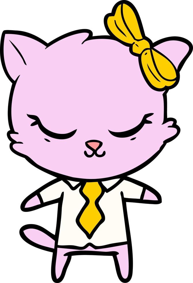 söt tecknad serie företag katt med rosett vektor