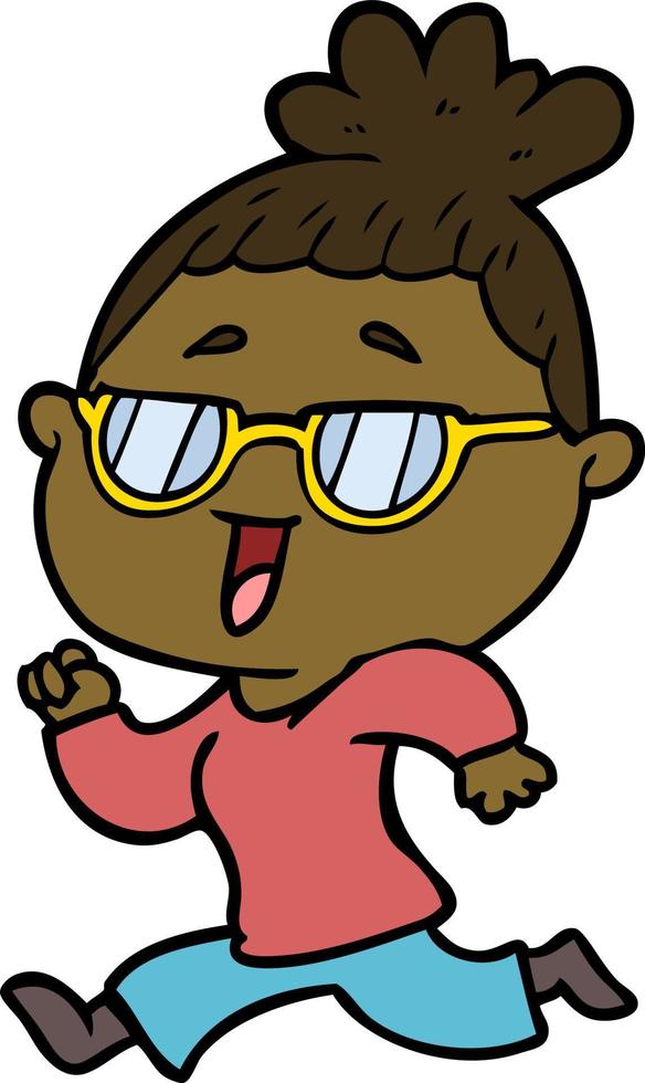 tecknad serie Lycklig kvinna bär glasögon vektor